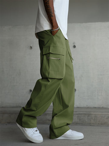 ZAFUL Men's Casual Cargo Pants Drawstring Elastic Waist Pants Loose Fit Joggers with Zip Pockets for Streetwear
