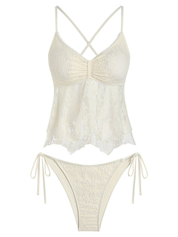 Crisscross Straps Tankini Swimsuit Set