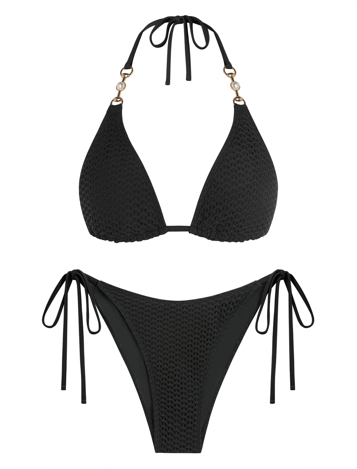 ZAFUL Textured Crochet Triangle Tie-Side Bikini Set-AMZ