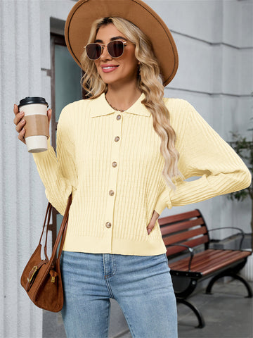 ZAFUL Womens Cable Knit Cardigan Sweater Casual Long Sleeve Open Front Button Down Cardigan Trendy Lapel Neck Sweater Outwear