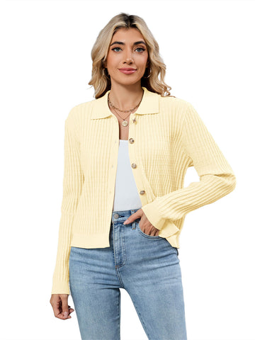ZAFUL Womens Cable Knit Cardigan Sweater Casual Long Sleeve Open Front Button Down Cardigan Trendy Lapel Neck Sweater Outwear