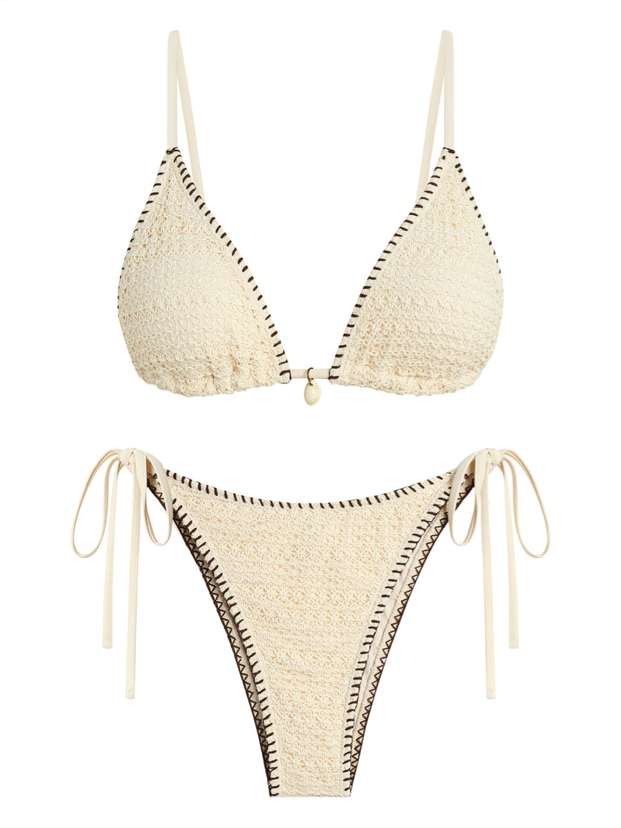 ZAFUL Women's Sexy Triangle Bikini Set 2025 Crochet Tie Side String Cheeky Swimsuit 2 Piece Bathing Suits-AMZ