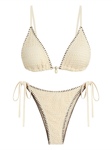 ZAFUL Women's Sexy Triangle Bikini Set 2025 Crochet Tie Side String Cheeky Swimsuit 2 Piece Bathing Suits