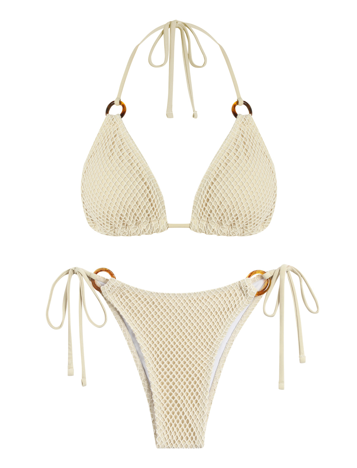 ZAFUL Textured Ring Halter Triangle Bikini Set-AMZ