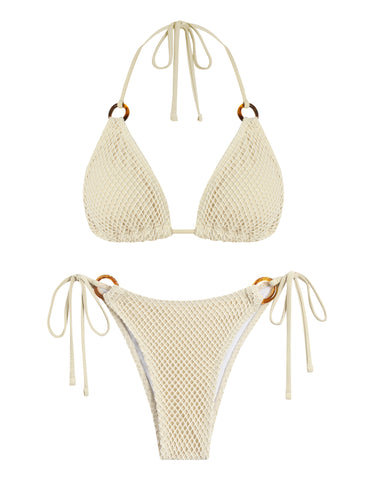 ZAFUL Textured Ring Halter Triangle Bikini Set-AMZ