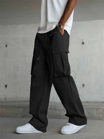 ZAFUL Men's Casual Cargo Pants Drawstring Elastic Waist Pants Loose Fit Joggers with Zip Pockets for Streetwear