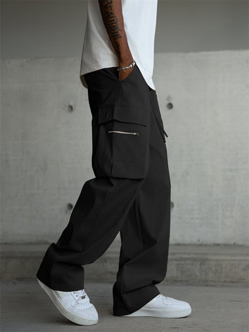 ZAFUL Men's Casual Cargo Pants Drawstring Elastic Waist Pants Loose Fit Joggers with Zip Pockets for Streetwear