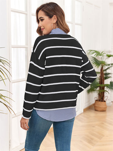 ZAFUL Women's Striped Long Sleeve Sweater Casual Top