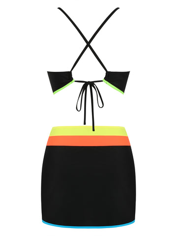 ZAFUL Women's V-Neck Bikini Set with Skirt 2 Piece Swimsuit Tummy Control Bathing Suit