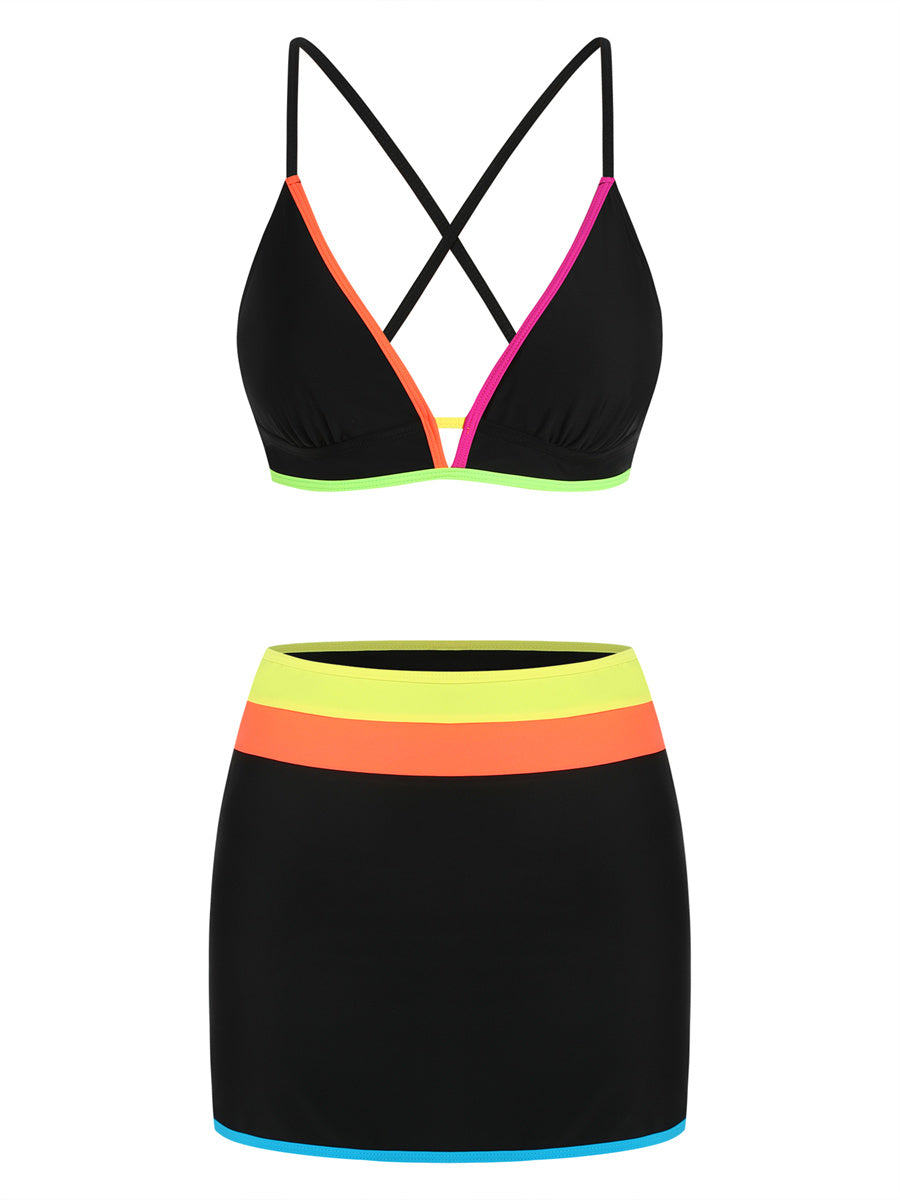 ZAFUL Women's V-Neck Bikini Set with Skirt 2 Piece Swimsuit Tummy Control Bathing Suit