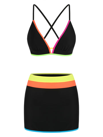 ZAFUL Women's V-Neck Bikini Set with Skirt 2 Piece Swimsuit Tummy Control Bathing Suit