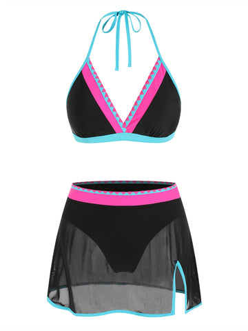 ZAFUL Women's Color Block Skirt Bikini Set