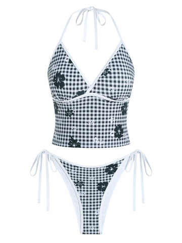 Women's Tankini Swimsuits Floral Halter Tummy Control High Waisted Sexy Bikini Set