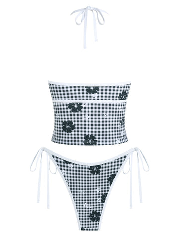 Women's Tankini Swimsuits Floral Halter Tummy Control High Waisted Sexy Bikini Set