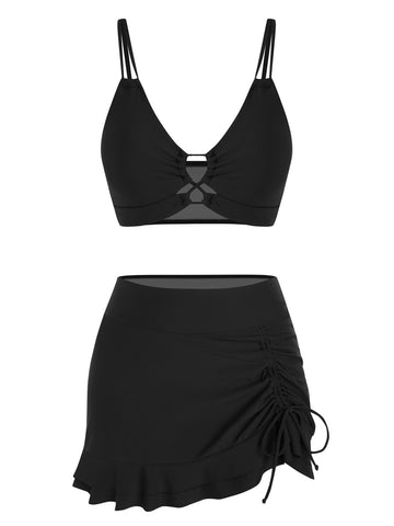 ZAFUL Women's High Waisted Bikini Sets Two Piece Swimsuit with Swim Skirt Tummy Control Bathing Suit String Swim Suits