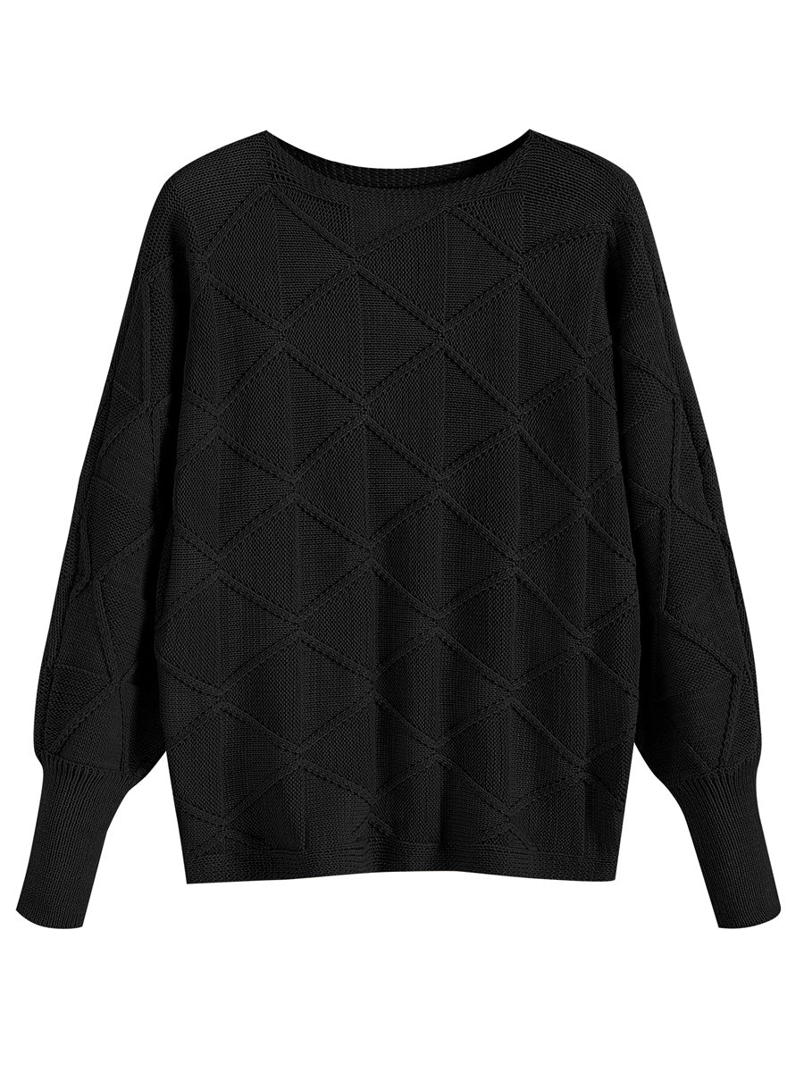 ZAFUL Women's Winter Round Neck Geometric Warm Knit Top Long Sleeve Sweater