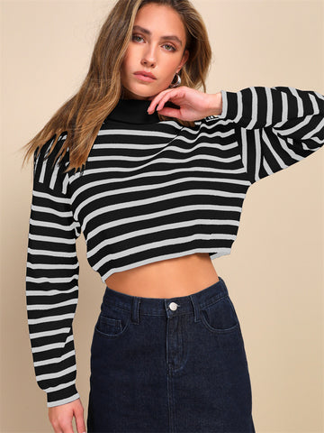 ZAFUL Women's Turtleneck Striped Color Block Long Sleeve Pullover Sweater Fall Outfits