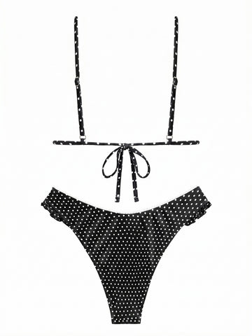 Bowknot Decor Halter Tied Triangle Bikini Set