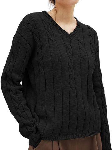 ZAFUL Women's V-Neck Cable Knit Sweater