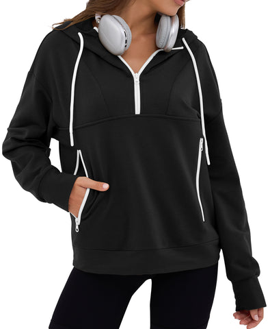 ZAFUL Women's Half Zipper Hooded Sweatshirt