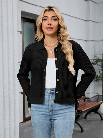 ZAFUL Womens Cable Knit Cardigan Sweater Casual Long Sleeve Open Front Button Down Cardigan Trendy Lapel Neck Sweater Outwear