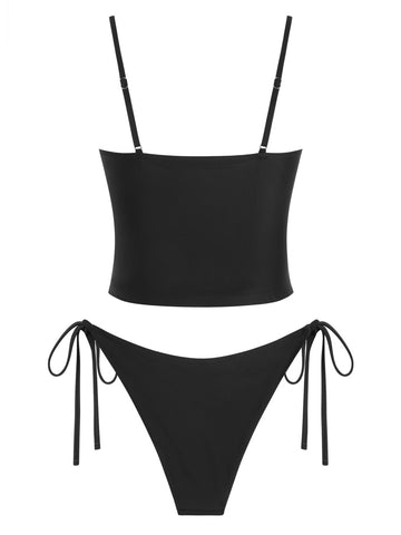 ZAFUL Womens Cute Tankini Bathing Suits Gingham Two Piece Floral Tankinis Sets Y2K Color Block Swimsuits with Tie Side Bottom