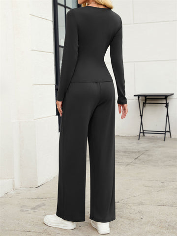 ZAFUL Women's 2 Piece Fall Outfits Set - Long Sleeve Top & Wide Leg Tracksuits
