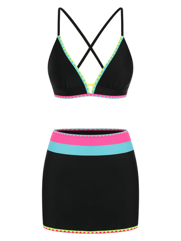 ZAFUL Women's V-Neck Bikini Set with Skirt 2 Piece Swimsuit Tummy Control Bathing Suit