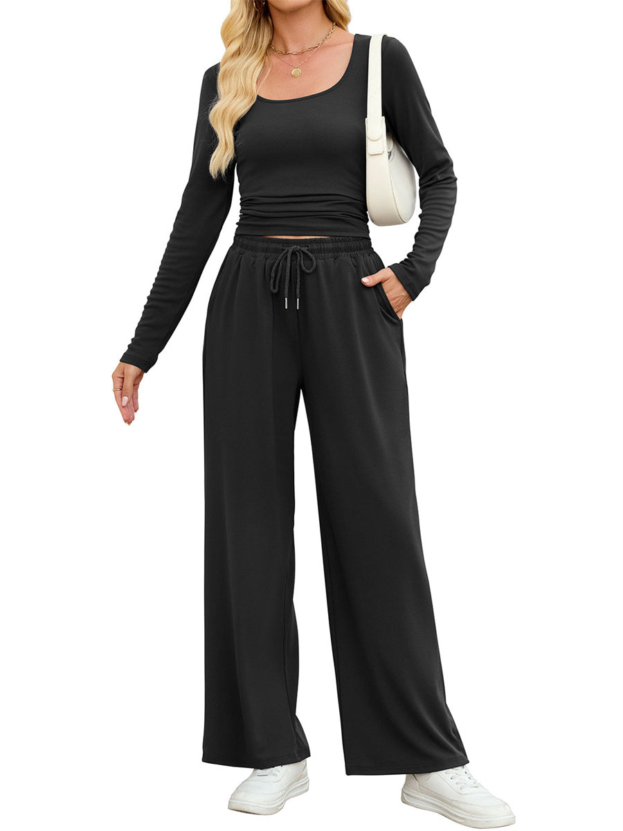 ZAFUL Women's 2 Piece Fall Outfits Set - Long Sleeve Top & Wide Leg Tracksuits-AMZ