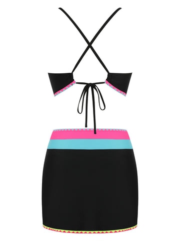 ZAFUL Women's V-Neck Bikini Set with Skirt 2 Piece Swimsuit Tummy Control Bathing Suit