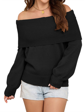 ZAFUL Women's Off Shoulder Sweater Long Lantern Sleeve Casual Knit Pullover