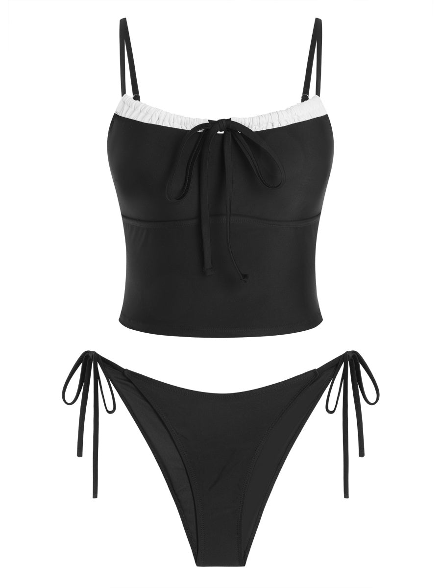 ZAFUL Womens Cute Tankini Bathing Suits Gingham Two Piece Floral Tankinis Sets Y2K Color Block Swimsuits with Tie Side Bottom