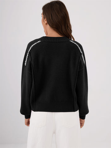 ZAFUL Women's Knit Sweaters Casual Long Sleeve Crewneck Loose Fit Pullover Sweater Winter Jumper Tops