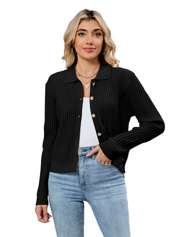 ZAFUL Womens Cable Knit Cardigan Sweater Casual Long Sleeve Open Front Button Down Cardigan Trendy Lapel Neck Sweater Outwear