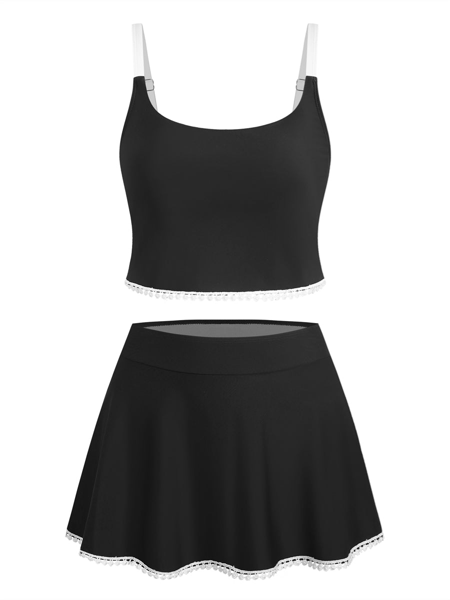 ZAFUL Women's High Waisted Bikini Set Two Piece Swimsuit Scoop Neck Spaghetti Straps Swim Skirt Bathing Suit