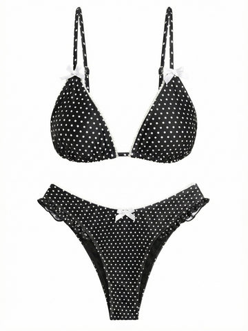Bowknot Decor Halter Tied Triangle Bikini Set