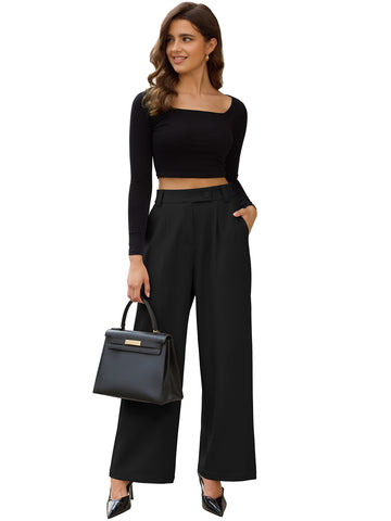 ZAFUL Womens Wide Leg Pants High Elastic Waisted Business Casual Trousers Work Dress Pants