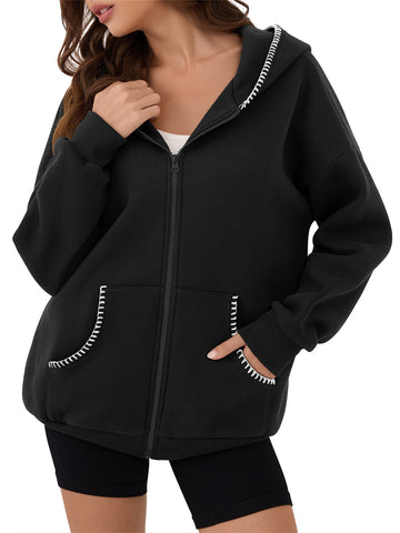 ZAFUL Women's Zip Up Hoodie Long Sleeve Sweatshirt Fall Outfit