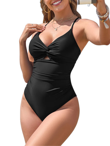 ZAFUL Women's One Piece Swimsuits Cut Out Tummy Control Twist Front Bathing Suit-AMZ