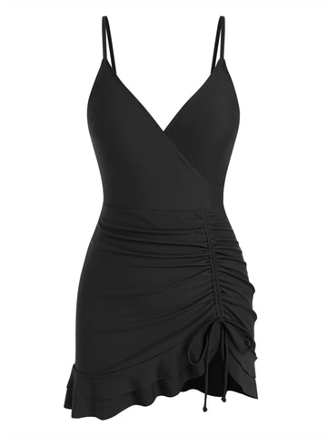 ZAFUL Women's One Piece Swim Dress Tummy Control Bathing Suit Adjustable Straps Swimdress