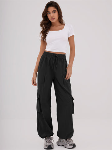 ZAFUL Women's Cargo Pants with Pockets Casual Elastic High Waisted Trousers