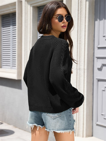 ZAFUL Women's Cable Knit Sweater Crewneck Long Lantern Sleeve Pullover-AMZ