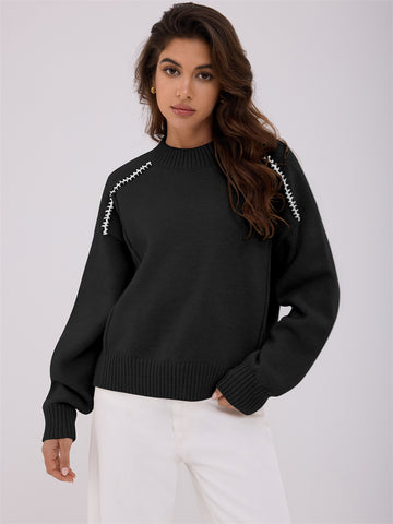 ZAFUL Women's Knit Sweaters Casual Long Sleeve Crewneck Loose Fit Pullover Sweater Winter Jumper Tops