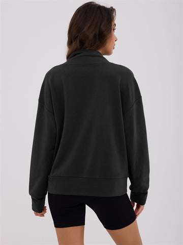 ZAFUL Women's Half Zip Pullover Collared V Neck Pockets Long Sleeve Sweatshirt
