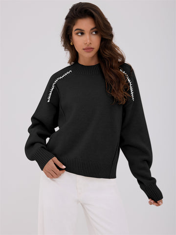 ZAFUL Women's Knit Sweaters Casual Long Sleeve Crewneck Loose Fit Pullover Sweater Winter Jumper Tops