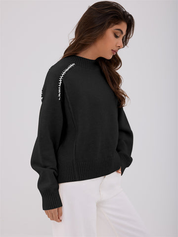 ZAFUL Women's Knit Sweaters Casual Long Sleeve Crewneck Loose Fit Pullover Sweater Winter Jumper Tops
