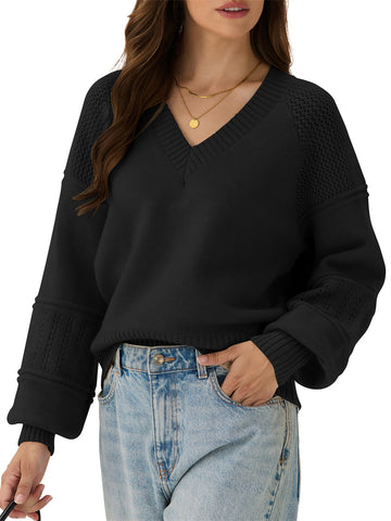 ZAFUL Women's Sweater Fall Trendy Long Sleeve V Neck Loose Casual Tunic Tops