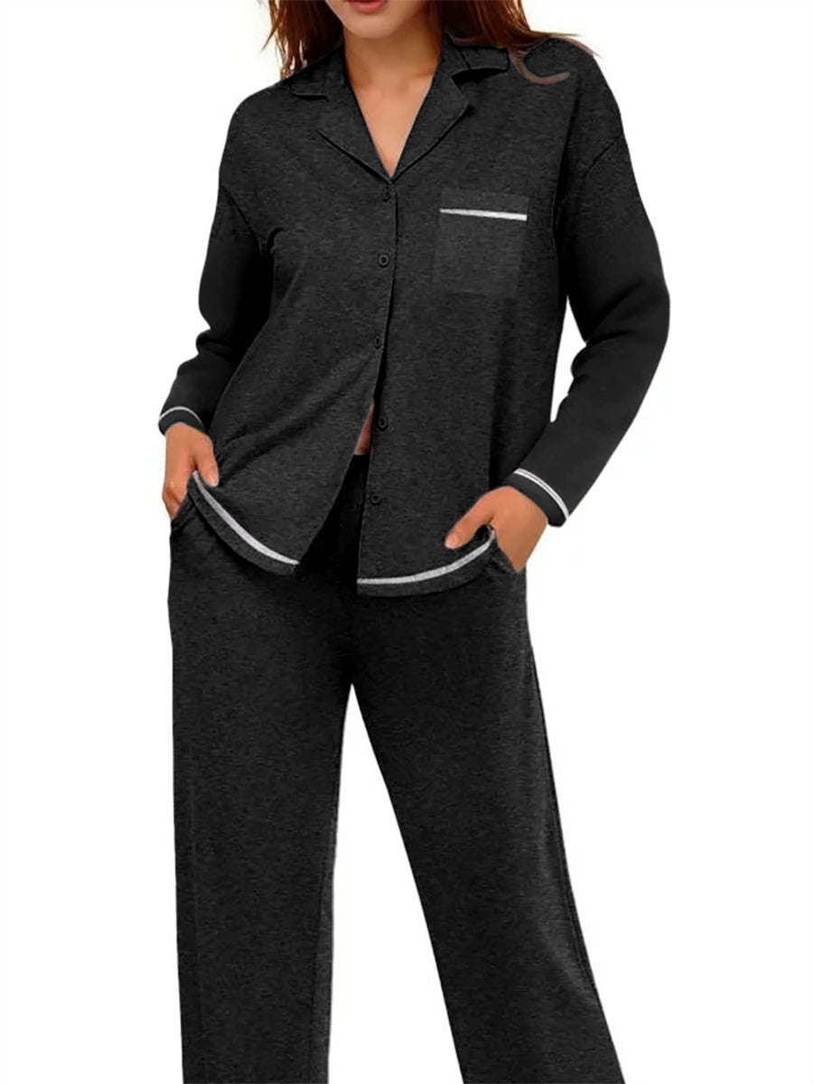 ZAFUL Women's Cotton Pajamas Sets Notch Long Sleeve Sleepwear Button Down Nightwear Soft Pjs Lounge Sets