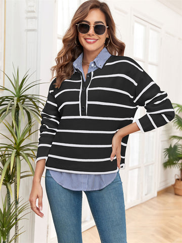 ZAFUL Women's Striped Long Sleeve Sweater Casual Top