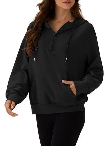 ZAFUL Women's Half Zip Fleece Hoodie Oversized Cropped lightweight Sweatshirt with Kangaroo Pocket for Fall Winter 2025-AMZ